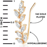 CZ Ear Climber Earrings for Women, 14K Gold Plated Dainty Leaf Crawler Cuff