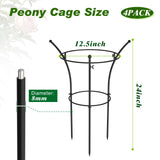 4 Pack Peony Cages and Supports, 12.5"Dx24"H Dual-Ring Metal Plant Supports