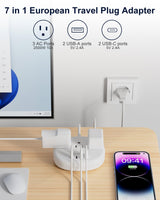 European Travel Plug Adapter with USB C, Multi Country Outlet Adapter with 3 AC Outlets and 4 USB Ports, Type C Plug Adapter for US to Most of Europe Iceland Spain Italy France Germany etc