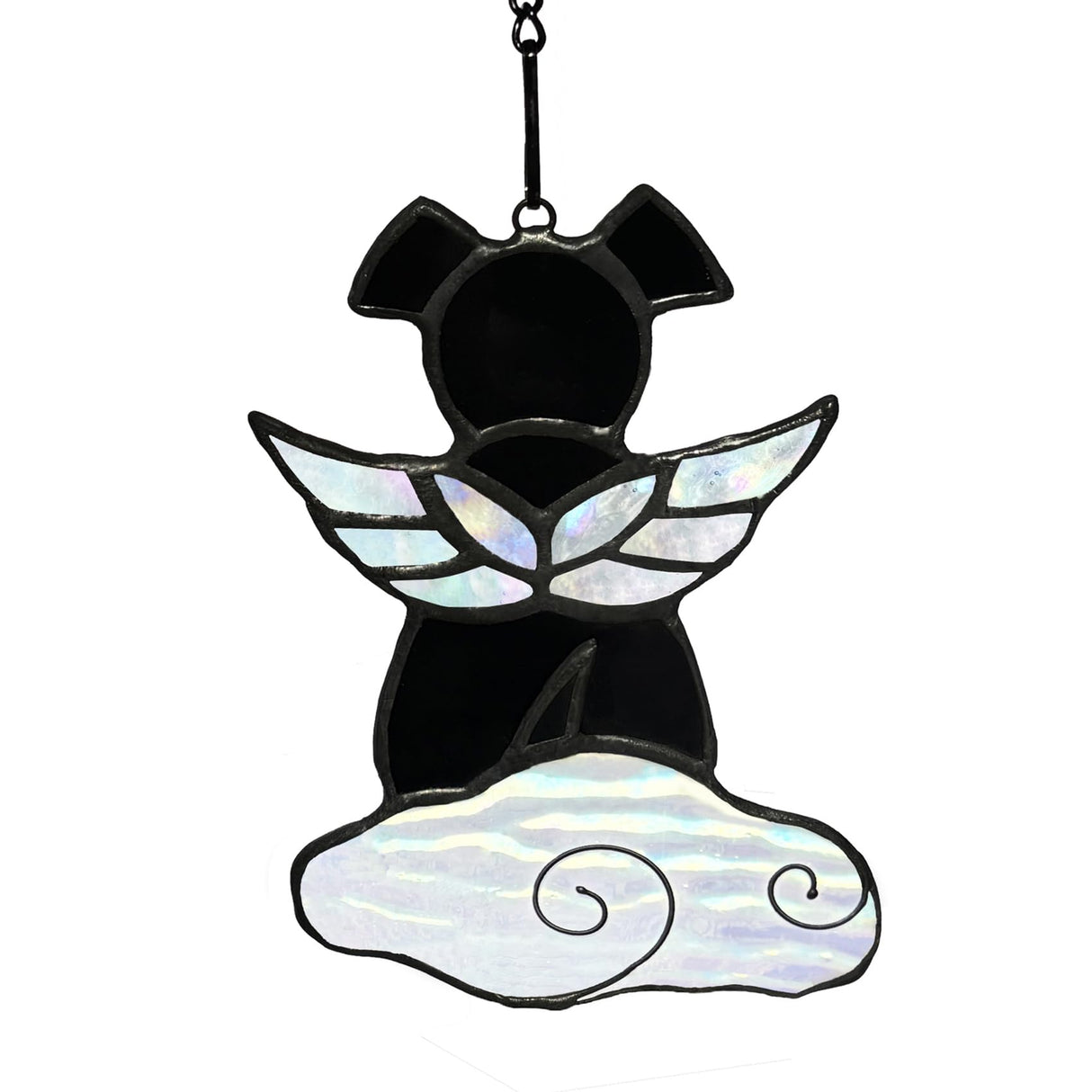 Lcensp Stained Glass Angel Wings Dog Memorial Gifts for Loss of Dog Sympathy Bereavement Gift Suncatcher, Rainbow Bridge Pet Passing Away Remembrance in Memory, Black