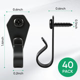 HiGift 40 Pack String Light Hanger Hooks, Stainless Steel Light Clips Black, Outdoor Screw Hooks Rope Light Clips for Hanging Christmas Light, Plants, Party Light Wire and Led Fairy Led Light Clips