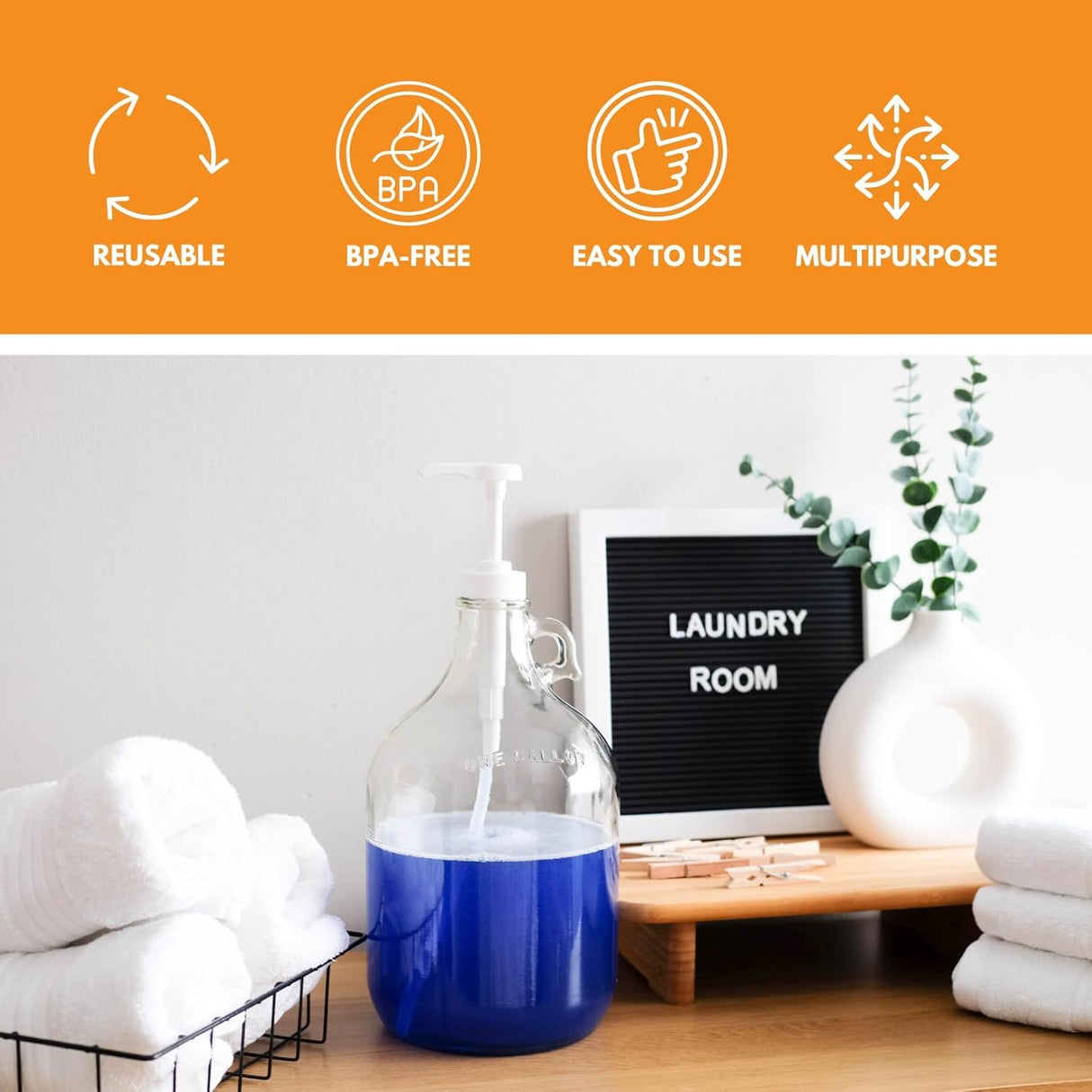 Fastrack 4-Pack 1 Gallon Glass Jug Laundry Detergent Dispenser – Airtight Screw-Top Container | Non-Slip Base | Detergent Pump Dispenser or Syrup Pump | Eco Friendly Food Grade