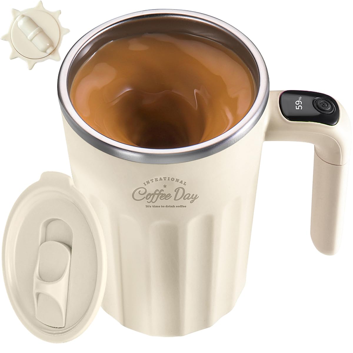 TLINNA Drink Stirrer,Self Stirring Mug,Self Stirring Coffee Mug,Suitable for Coffee, Milk, Cocoa and Other Beverages (Cream White)