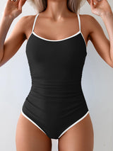 Eomenie Women's One Piece Swimsuit Tummy Control Slimming Bathing Suit Color Block Spaghetti Strap 1 Piece Swim Suit Swimwear