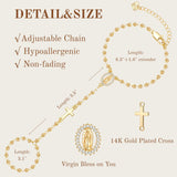 Gold Rosary Hand Chain Bracelet - 14K Gold Plated Virgin Mary Cross Ring Bracelets,Dainty Non Tarnish Golden Hand Chains Rosarios Catolicos Jewelry,Religious Rosary Beads Hand Bracelet Gift for Women