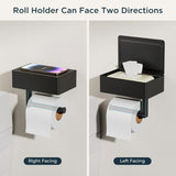 FORIOUS Toilet Paper Holder with Shelf, Sanitary Napkin Receptacle Tampon Holder, Wall Mount Toilet Paper Holder with Storage, Flushable Wipes Dispenser Fits for Bathroom Commercial(2, Matte Black)