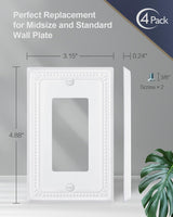 ZILLSEA Wall Plate Cover, Durable Metal Switch Plates and Outlet Covers, Decorative Pearl Design (1 Duplex 4PK, Pure White, Midsize)