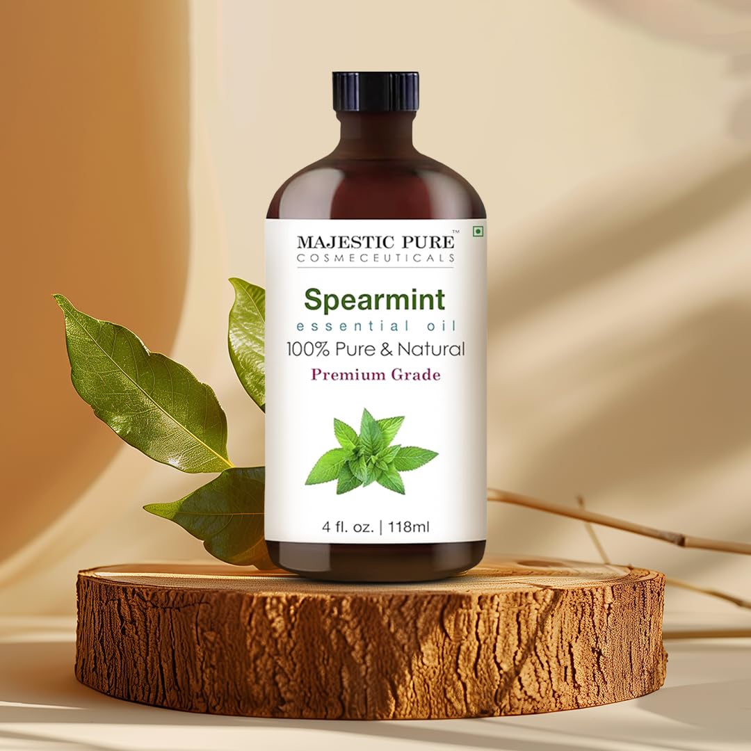 MAJESTIC PURE Spearmint Essential Oil | 100% Pure and Natural Spearmint Oil | Premium Grade Essential Oils for Hair Care, Home Diffusers, Skin, Aromatherapy, Massage and Humidifiers | 4 Fl Oz