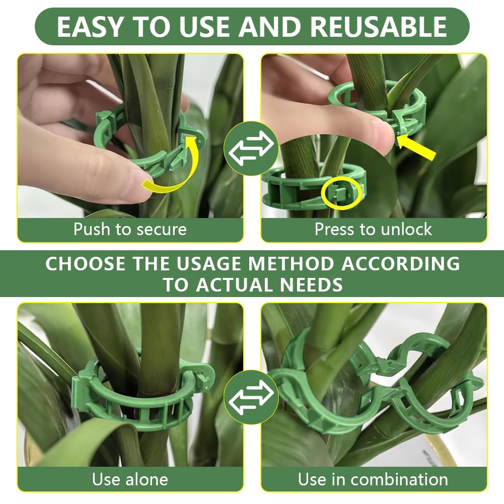 Plant Support Clips, Reusable Plant Clips for Securing Plants (50, Green)