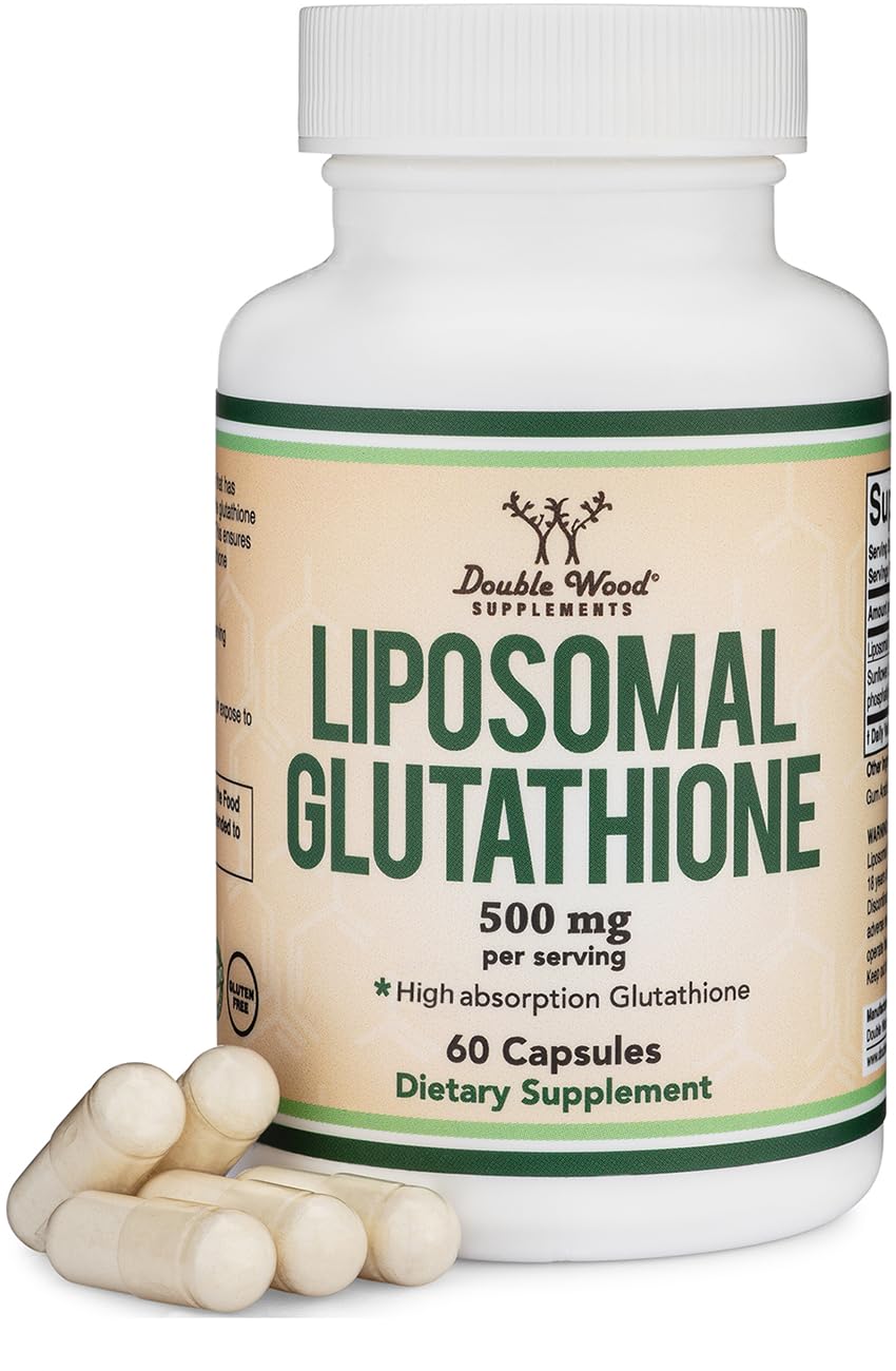 Liposomal Glutathione Supplement 500mg per Serving, 60 Capsules (Vegan Safe, Non-GMO) Max Absorption Liposomal Glutathione with Genuine Smell and Taste by Double Wood