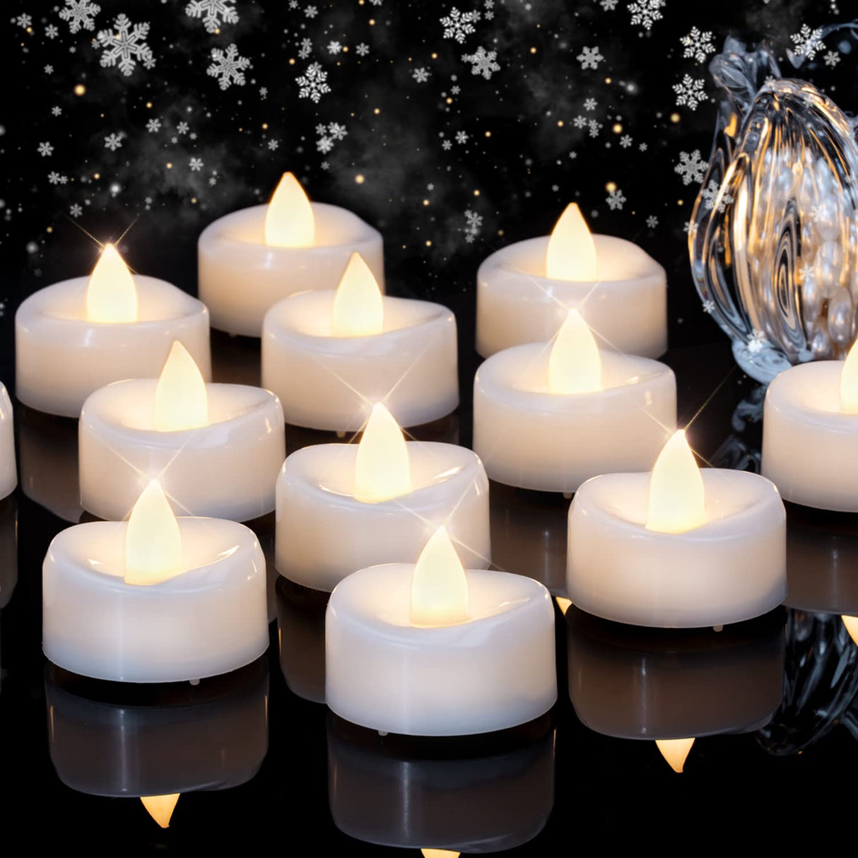merrynights LED Candles, Tea Lights Candles Battery Operated Bulk, 50-Pack Long-Lasting 200 Hours Flameless Tealight Candles, Realistic Tea Lights for Christmas Halloween Wedding, 1.5'' D X 1.25'' H