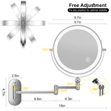 IMIKONA 9" Wall Mounted Lighted Makeup Mirror,4000mAh Rechargeable Double Sided 1X/10X Magnifying Mirror with Light,3 Color Lights,Touch Dimmable,Extended Arm 360 Rotation Wall Mounted Makeup Mirror