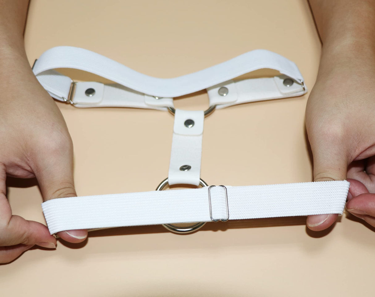 UnderYours Adjustable Elastice 2 Rows Leather Leg Harness Garter Belt Punk Gothic Thigh Ring Garter (White)