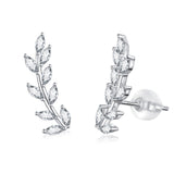 JSGEMSLEE Leaf Stud Earrings Ear Climber Earrings for Women Cubic Zirconia Ear Crawler Earrings Hypoallergenic Cartilage Jewelry