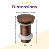 Go Bathrooms Bronze Basin Waste Unslotted Sink Plug Click Clack Mechanism Pop Up Push Down Design Bathroom Sink Plug for Basins No Overflow Solid Brass Satin Bronze