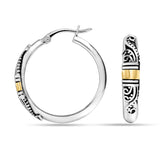 LeCalla 925 Sterling Silver Hoop Earrings Lightweight Two-Tone Round Shape Antique Italian Bali Style for Women - 25MM
