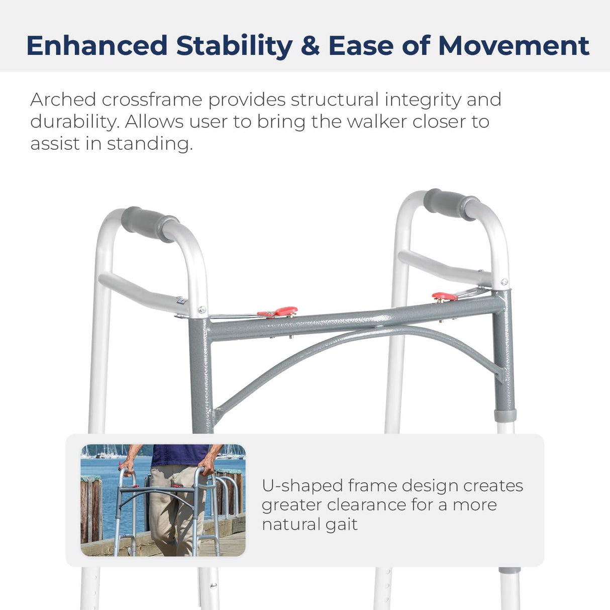 Drive Medical Deluxe 2-Button Folding Walker, Lightweight Walkers for Seniors and Adults, 350 lb. Weight Capacity, Silver