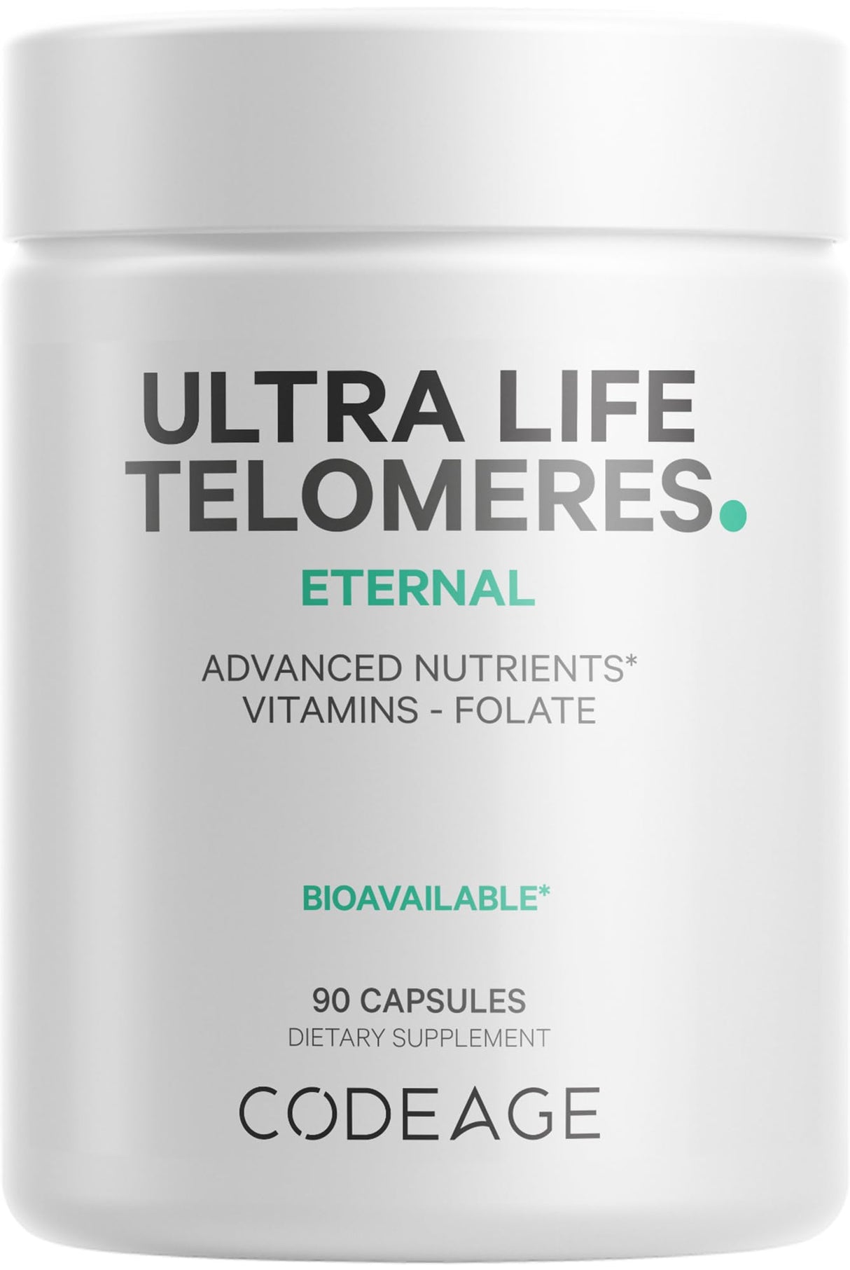 Codeage Ultra Life Telomeres Supplement - 5 MTHF Folate Vitamin B9, Vitamin B12 Methylcobalamin, Vitamin D3, L-Theanine, Ashwagandha - 3-Month Supply - DNA, Methylation Cycle - Non-GMO - 90 Capsules