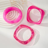 3PCS/Set Chunky Acrylic Resin Bangles Bracelets for Women, Irregular Geometric Designs, Fashion Thick Fuchsia Statement Stackable Bangle Set, Cute Trendy Jewelry, Summer Boho Bracelet Jewelry Gifts (Rose Red)