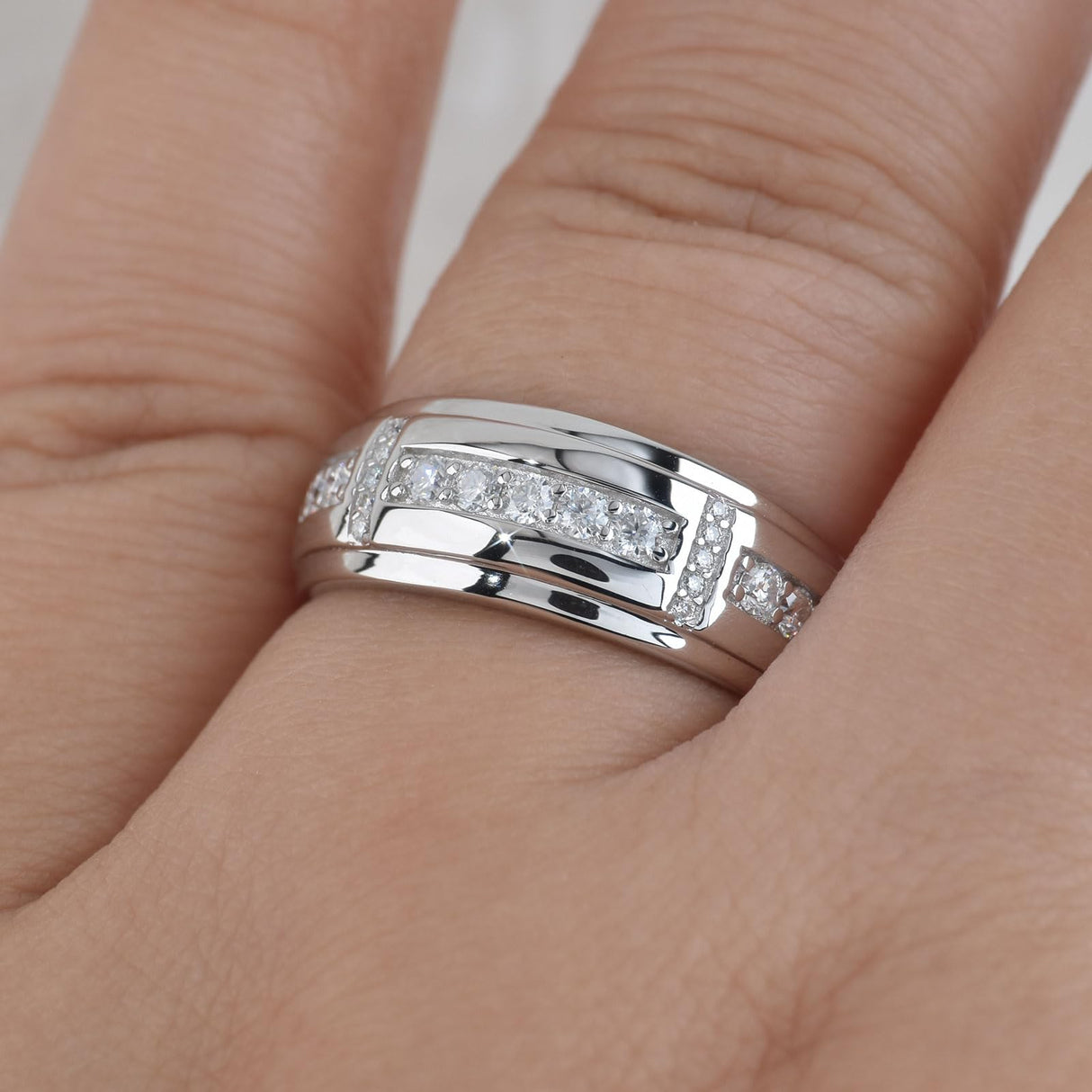 Heinlov Moissanite Mens Wedding Band 925 Sterling Silver D Color VVS1 Sz 11