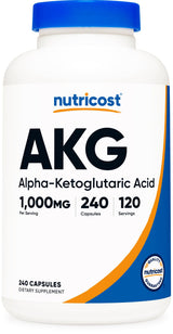 Nutricost AKG Alpha Ketoglutaric Acid Supplement 1,000 mg, 240 Capsules, 120 Servings Per Bottle - Powerful Precursor to Glutamine & Arginine, Energy Support Supplement