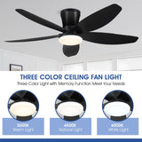 Surtime 42" Ceiling Fans with Lights-Low Profile Ceiling Fan with Light and Remote/APP Control,Flush Mount,DC Reversible,LED Dimmable Blakc Ceiling Fans for Bedroom,Indoor/Outdoor Patio Use