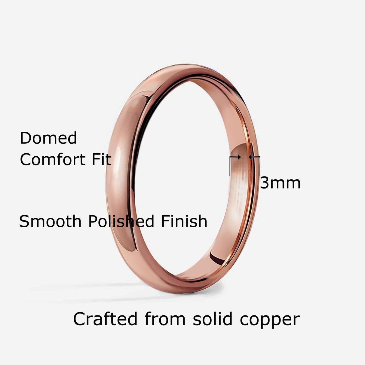 IVY & BAUBLE 6mm Solid Copper Comfort Fit Ring For Men & Women, Size 10
