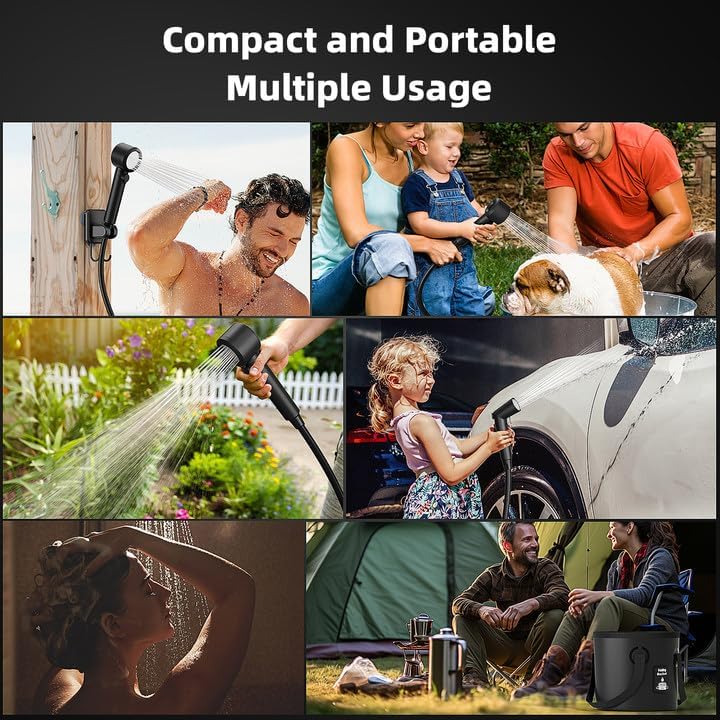 8000mAh Portable Camping Shower, Upgrade Rechargeable Electric Shower Pump with 5 Gallon Bucket, Intelligent LED Display,Portable Shower for Outdoor