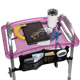 StrongArm Clear View Walker Tray + Bag + Non-Slip Mat & Cup Holder, Tray for Folding Walkers, Food Tray, Walker Accessories, Tray Table for Standard Adult Walkers (Purple)