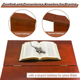DOLEMODUO Wooden Prayer Kneeler with Storage Shelf & Cushion - Folding Prayer Bench for Home and Church, Comfortable Kneeling Devotional Pew Bench, 32" H x 22" W