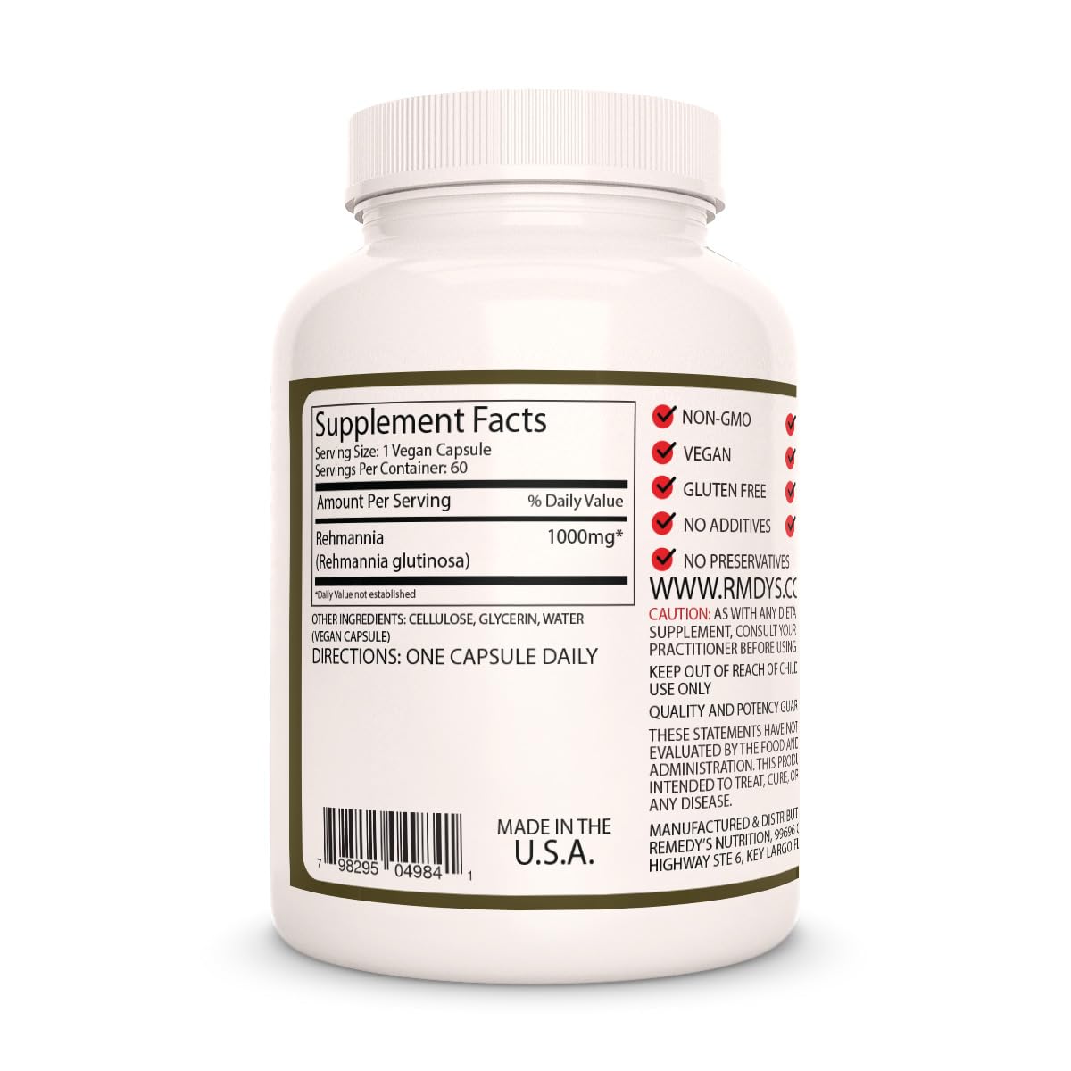 Remedy's nutrition Rehmannia Root - 1,000 mg, 60 Vegan Capsules Herbal Dietary Supplement - 2 Month Supply