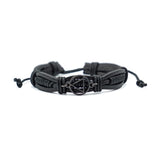 Adjustable Black Leather AA Bracelet with Alcoholics Anonymous Charm