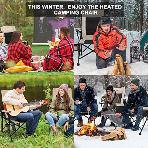 REALEAD Heated Camping Chairs - Fully Padded - Heavy Duty Folding Chairs for Outside, Supports 400 lbs, Portable Outdoor Camp Chairs for Sport Events, Concert, Beach