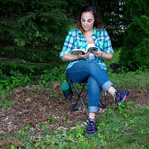 GCI Outdoor Quik-E-Seat | Portable, Folding Tripod Chair with Drink Holder and Padded Lumbar Support — Black