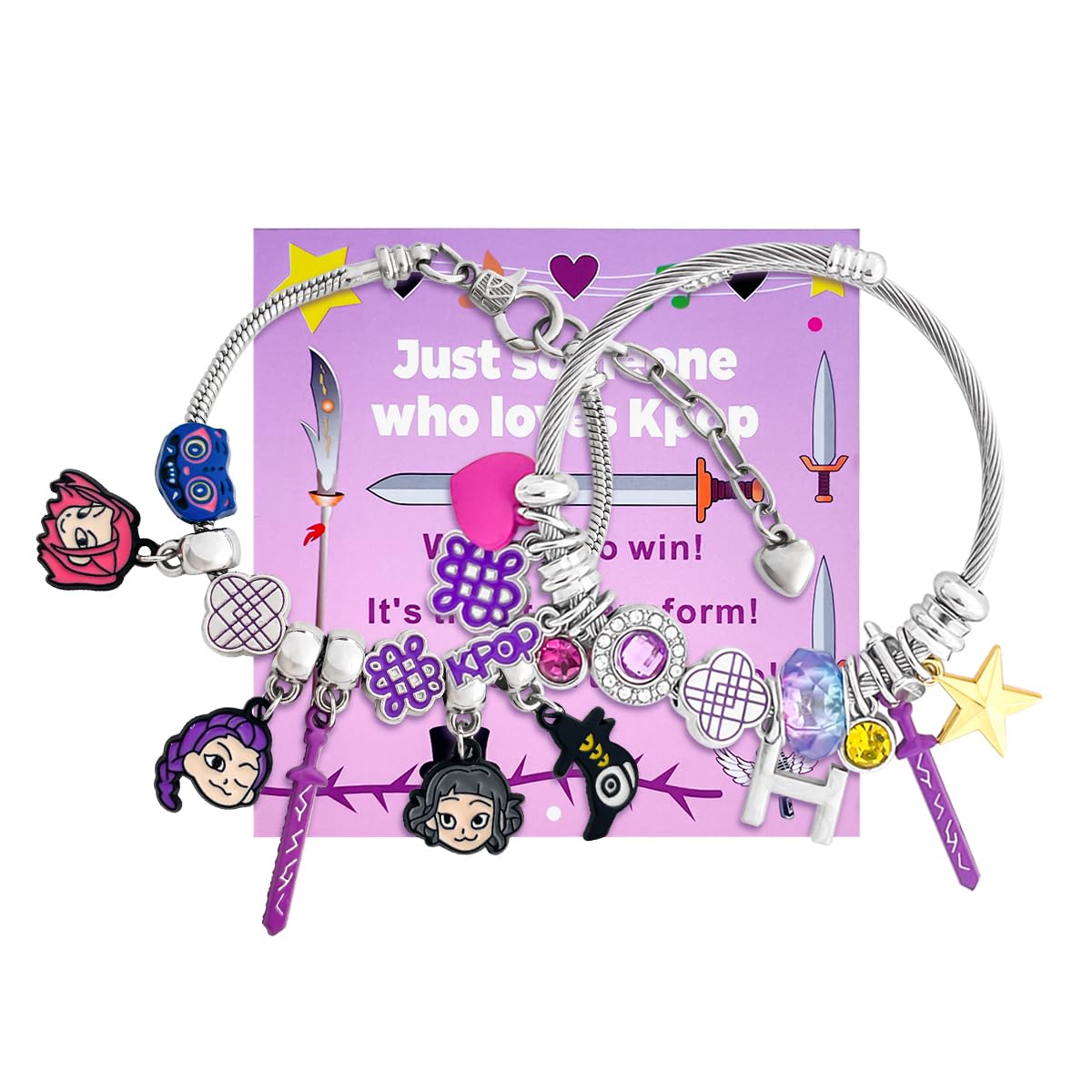 AmaAccess 2PCS K.pop Charms Bracelet Set, Demon Movie Hunters Birthday Gift for Women, Friendship DIY Jewelry Merch for Fans (Set1)