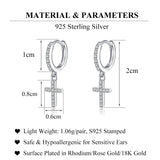 SLUYNZ 925 Sterling Silver Cross Hoop Earrings for Women Teen Girls Small CZ Hoop Earrings Huggie Drop (A-Silver)