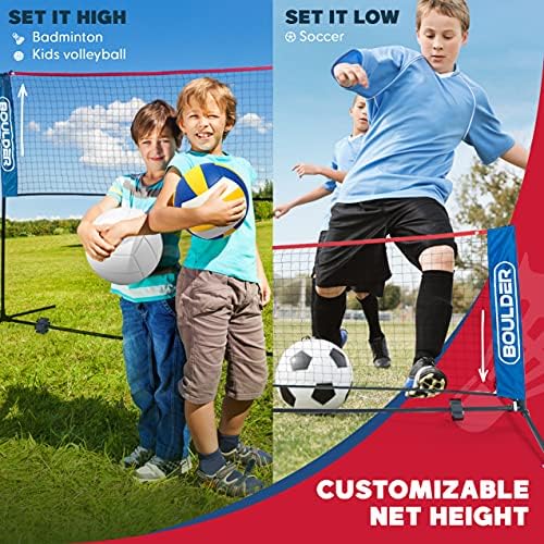 Boulder Portable Badminton Pickleball Net - Foldable/Extendable Poles for Multiple Sports Heights (UP to 5 ft) - Ideal for Tennis, Pickleball, Soccer Tennis - Easy Setup