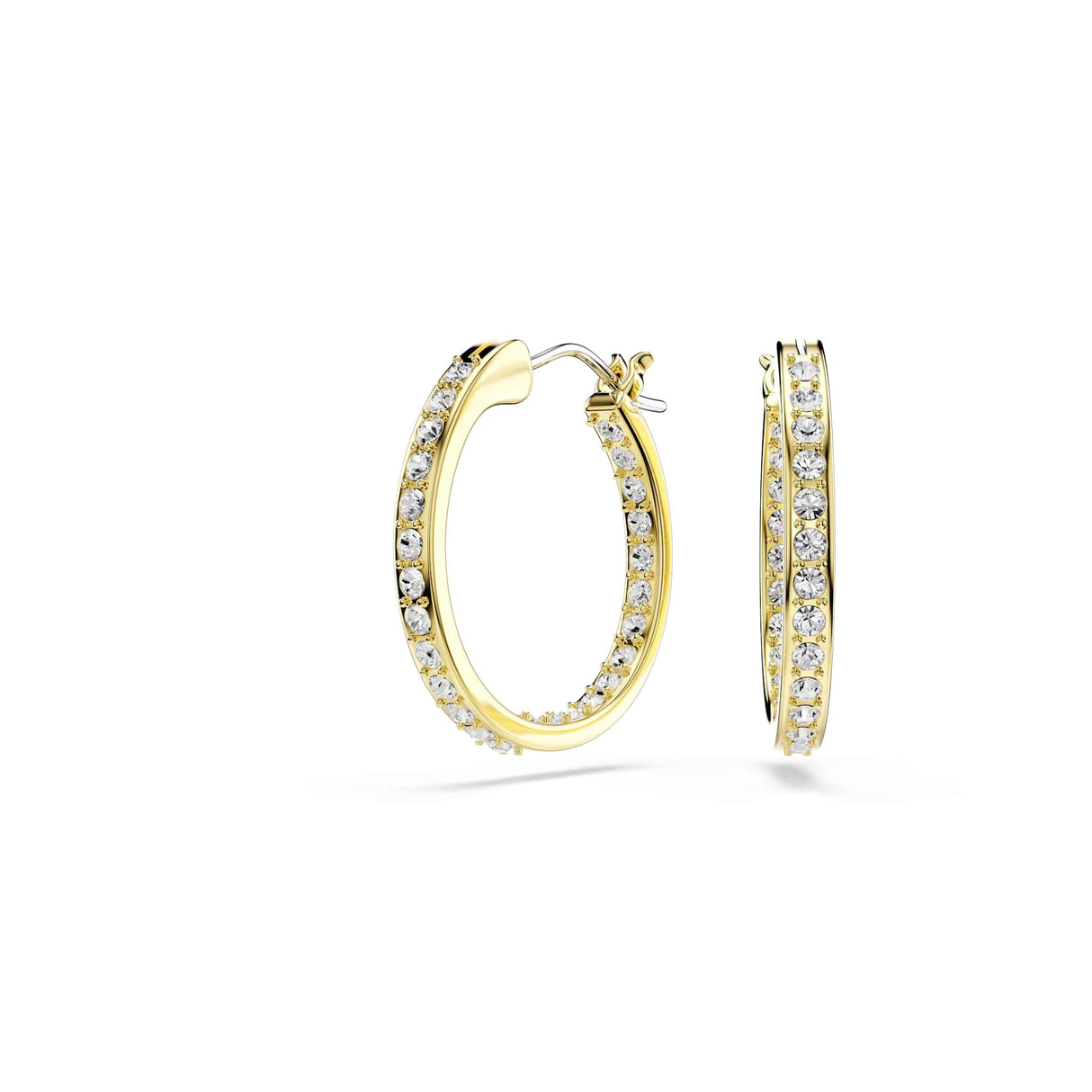 Swarovski Sommerset hoop earrings, Small, White, Gold-tone finish