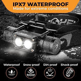 Foxelli Ultra Bright Rechargeable Headlamp – 18650 Battery, IPX7 Waterproof, 1200 Lumen LED Light for Work & Outdoors, with Battery & Hooks - Perfect for Hard Hat or Helmet