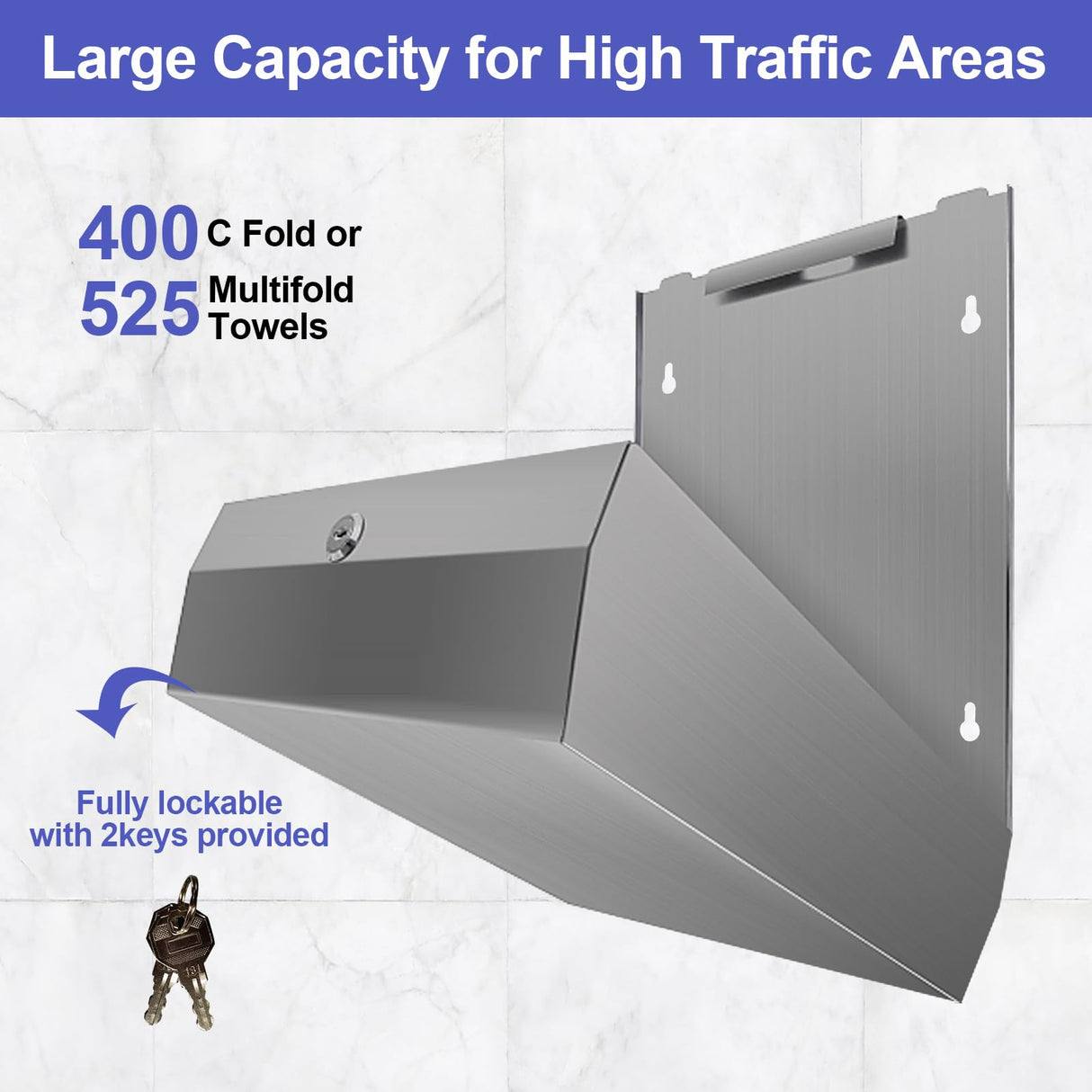 Stardrix Paper Towel Dispenser Wall Mount, Brushed Stainless Steel Commercial Paper Towel Holder with Lock, Large Capacity 400 C Fold/525 Multifold Towels