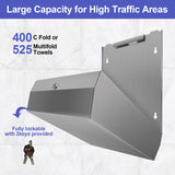 Stardrix Paper Towel Dispenser Wall Mount, Brushed Stainless Steel Commercial Paper Towel Holder with Lock, Large Capacity 400 C Fold/525 Multifold Towels