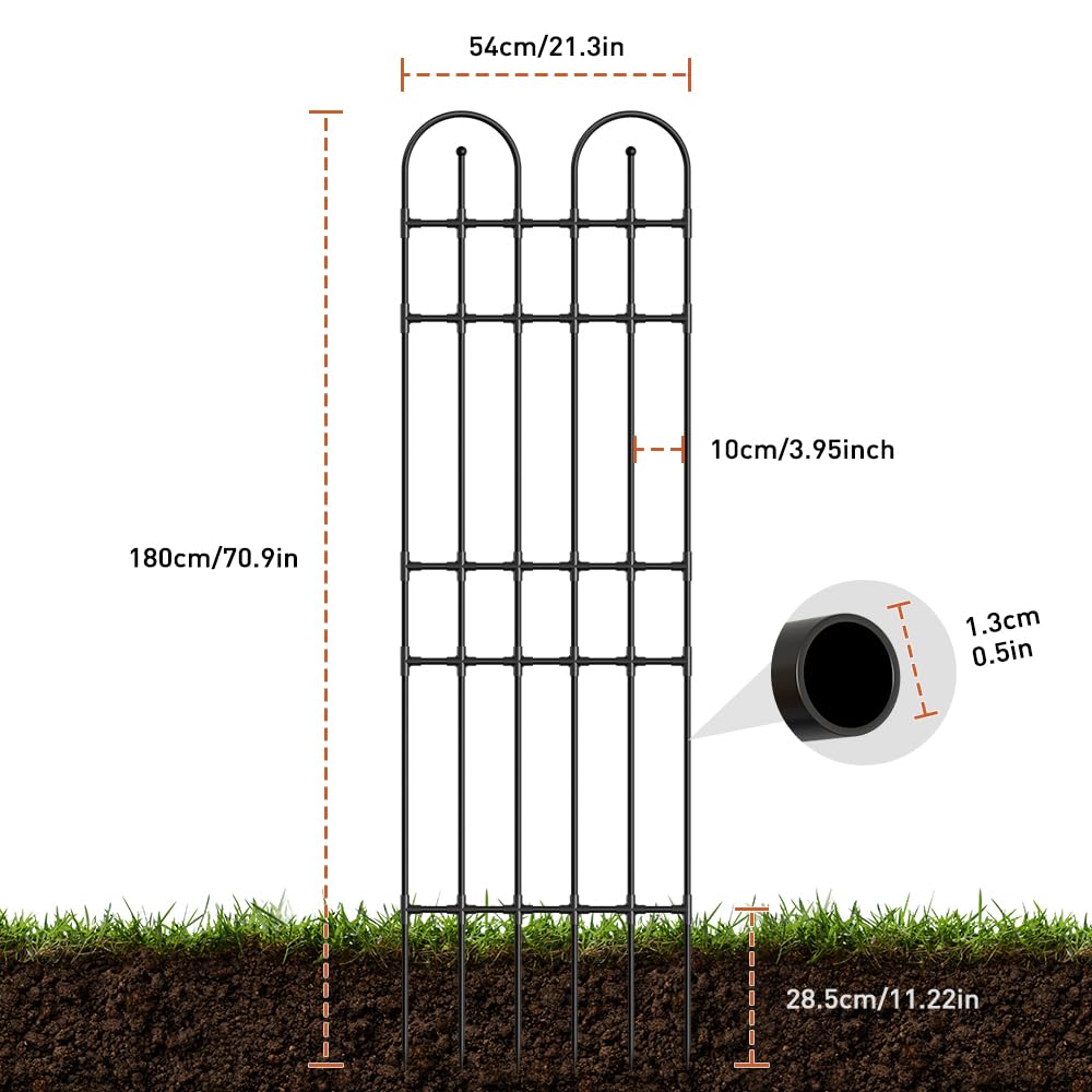 PICNICNI Black Garden Trellis, 71x21 Inch Metal Arch Decoration with Rustic Iron & Black Coating, 2 Pack Outdoor Plant Support for Climbing Roses, Vines, Flowers, Vegetables
