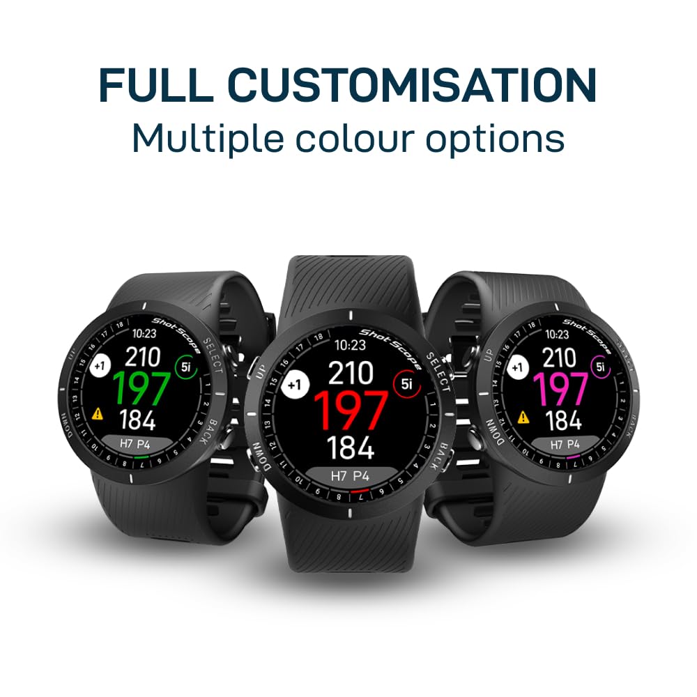 Shot Scope V5 GPS Watch, Shot Tracking, 36k+ Preloaded Courses, Full Course Maps, No Subscription, Black Bezel and Black Strap