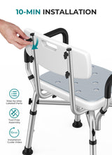 VFAUOSIT Shower Chair for Elderly and Disabled, 550 lbs Shower Chair for Inside Shower with Arms and Back, FSA/HSA 6-Height Shower Seats for Adults with Shower Bag, Bath Chairs for Seniors Inside Tub