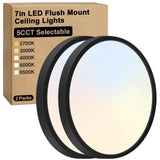 Brightever Black Flush Mount Ceiling Light, 7 Inch 12W, Super Slim 0.67 Inch 1200LM LED Ceiling Light Fixtures, Dimmable & 2700K/3000K/4000K/5000K/6500K 5 Color in One Ceiling Lamp for Closet, 2 Packs