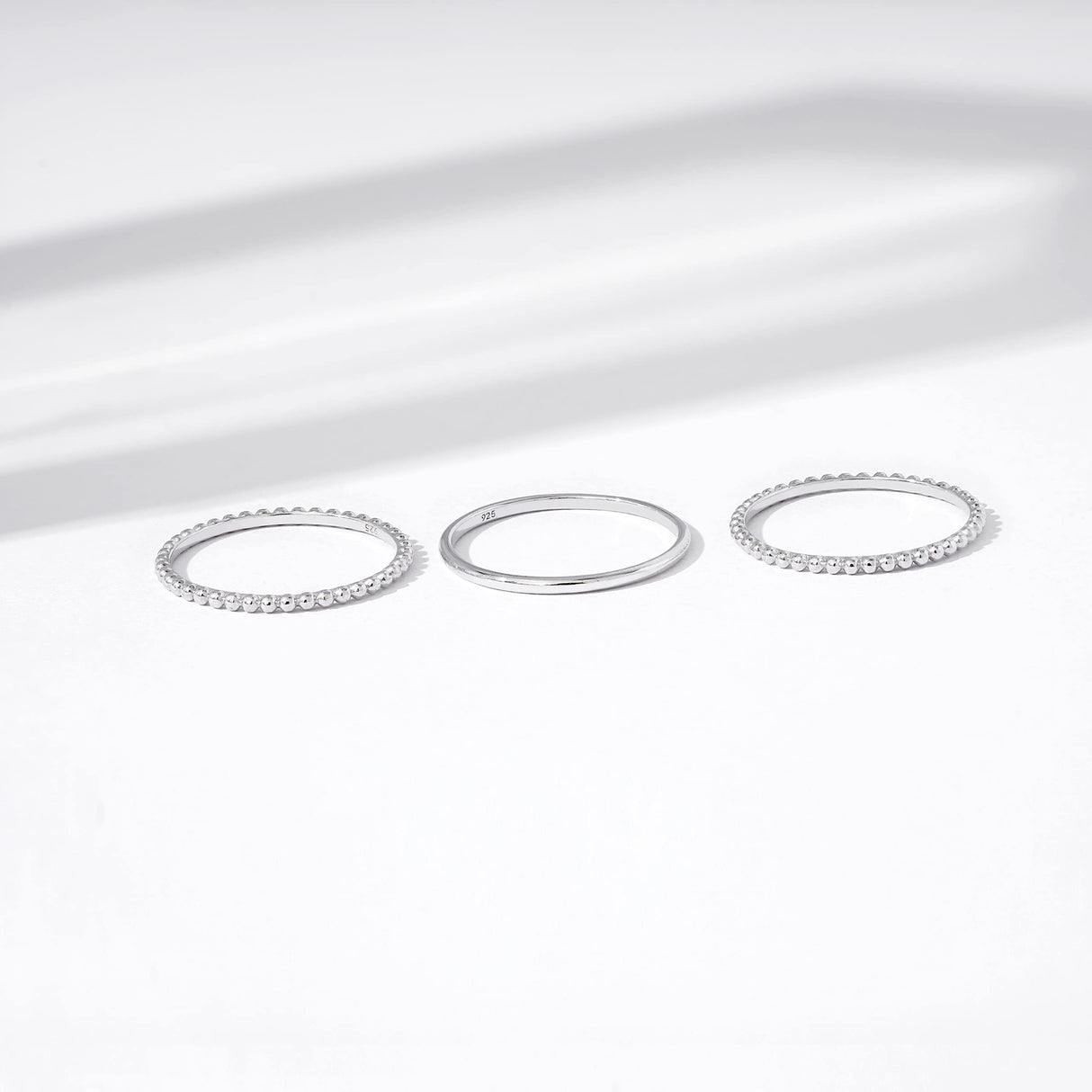 Amazon Essentials Rhodium Plated Sterling Silver Stacking Ring Set of 3 Size 8, Silver