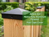 Azdele 4x4 Heavy Duty Aluminum Pyramid Post Caps Cover for 4x4 Nominal Wood Post(True 3.5" x 3.5"), with Matte Finish Powder Coated Surface, for Fence Wood Post of Decks or Corridors Black 4 Pack