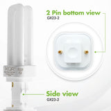 (4 Pack) 13 Watt Double Tube – 2 Pin (GX23-2) Base - 4100K CFL-Plug-in Replacement for Sylvania 21120/20708 - CF13DD/841/ECO - GE 97589 - F13DBX23/841/ECO - Philips 383133 PL-C13W/41/USA/ALTO.