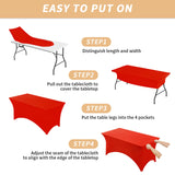Fixwal 3 Pack Red Table Cloths Rectangle 6FT, Tablecloths Rectangular Stretch Spandex Fitted Table Covers 6 ft for Festival Parties, Christmas Decorations, Trade Shows, Banquet, Weddings, Event