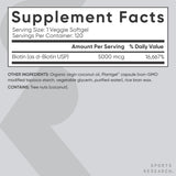 Sports Research Extra Strength Vegan Biotin (Vitamin B) Supplement with Organic Coconut Oil - Supports Keratin for Healthier Hair & Skin - Great for Women & Men - 5,000mcg, 120 Veggie Softgel Capsules